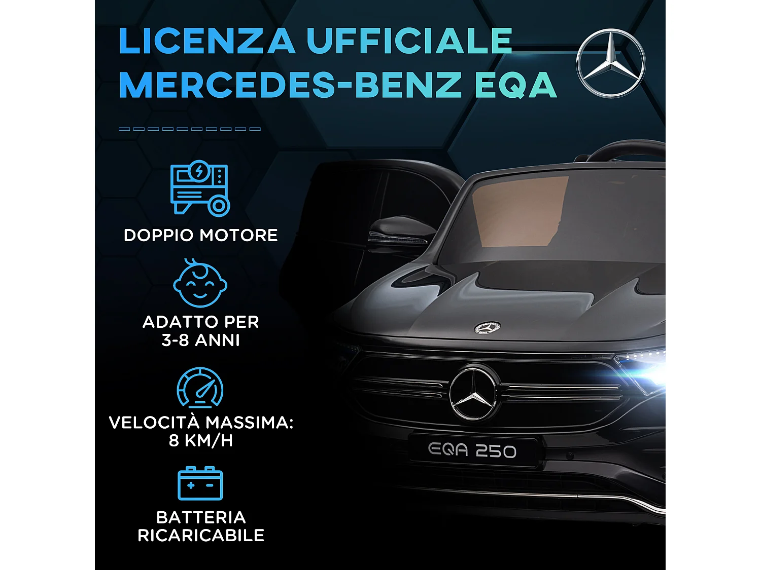 Macchina elettrica per bambini con licenza mercedes benz eqa nero
