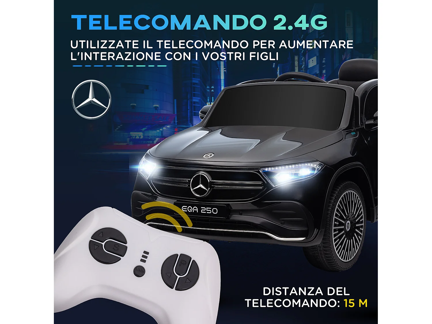 Macchina elettrica per bambini con licenza mercedes benz eqa nero