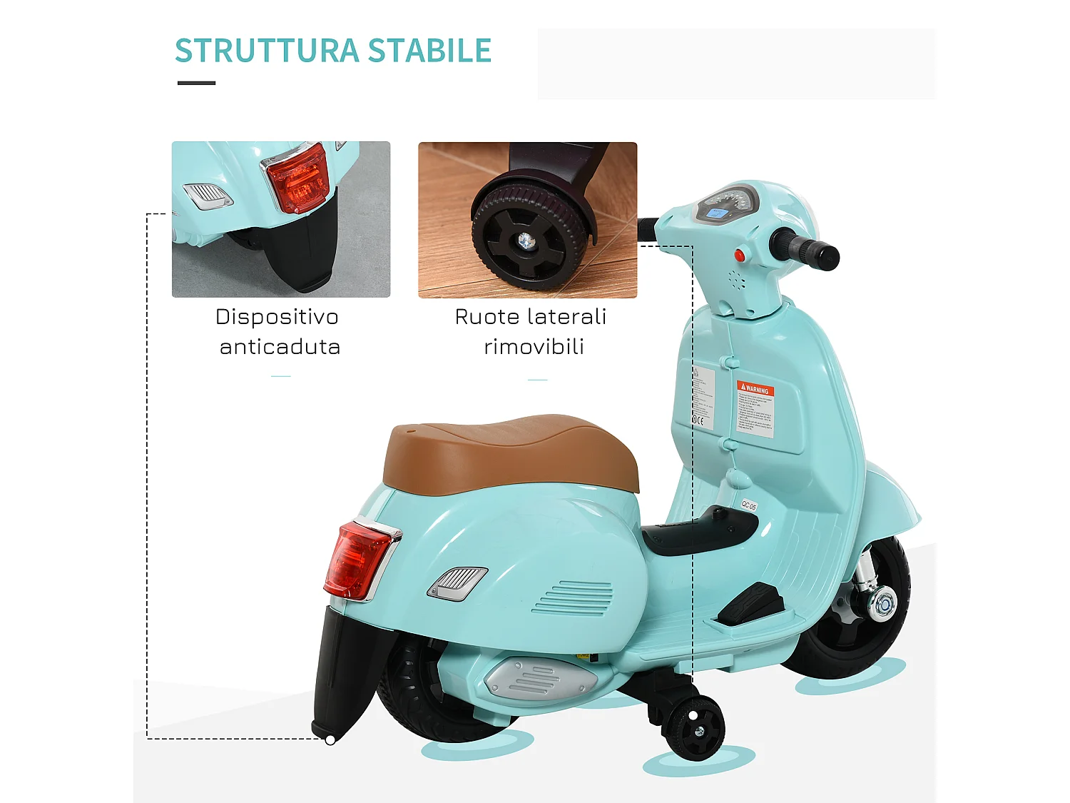 Moto per bambini vespa batteria 6v fari e clacson 18-36 mesi