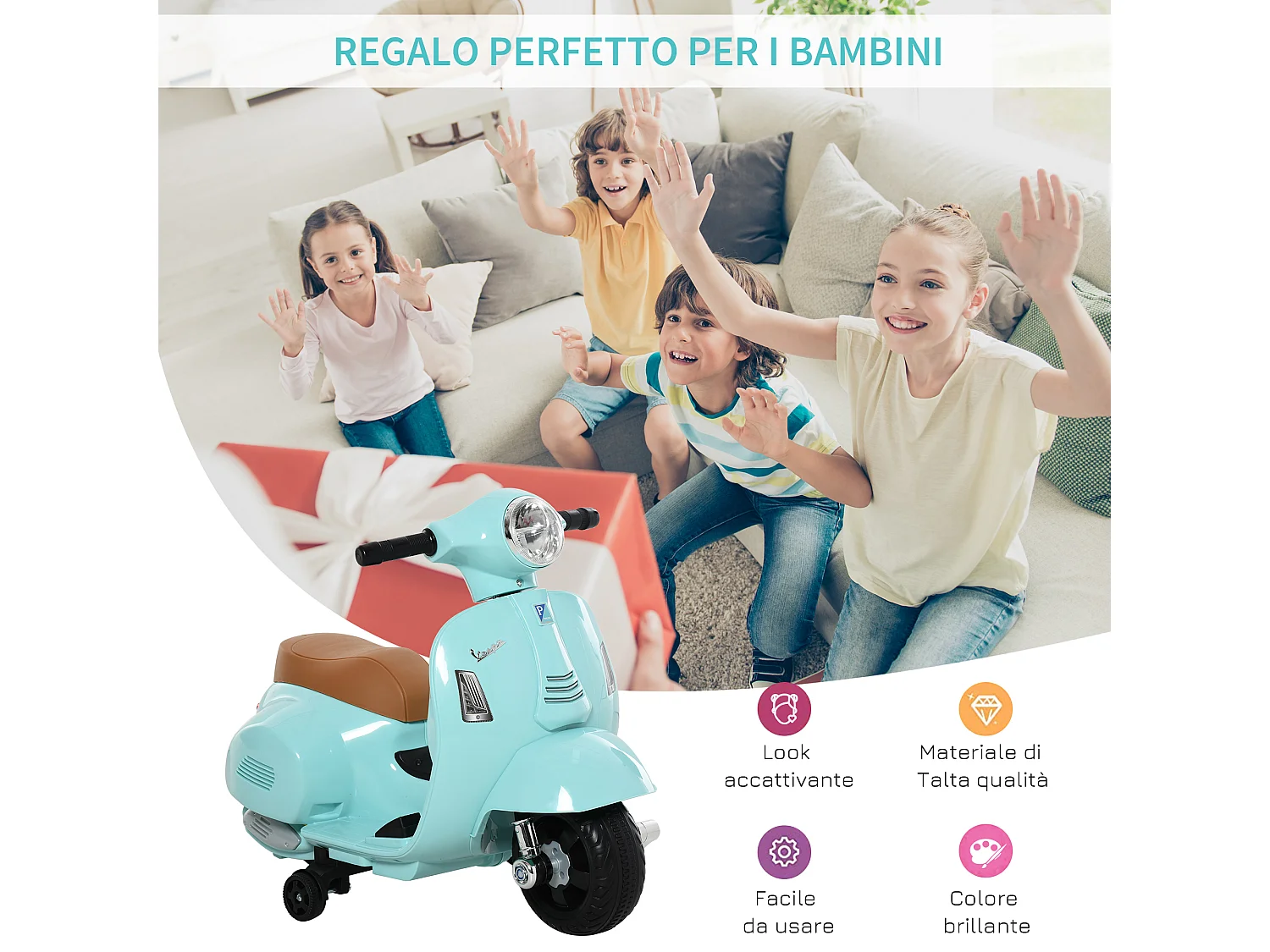 Moto per bambini vespa batteria 6v fari e clacson 18-36 mesi