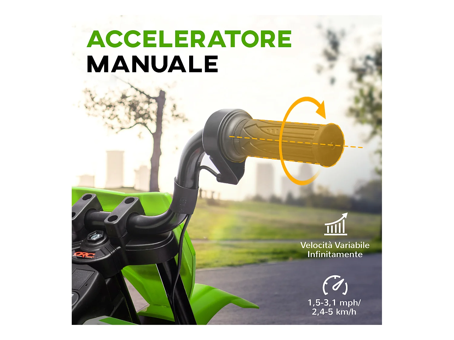 Moto elettrica per bambini con rotelle in pp e metallo verde