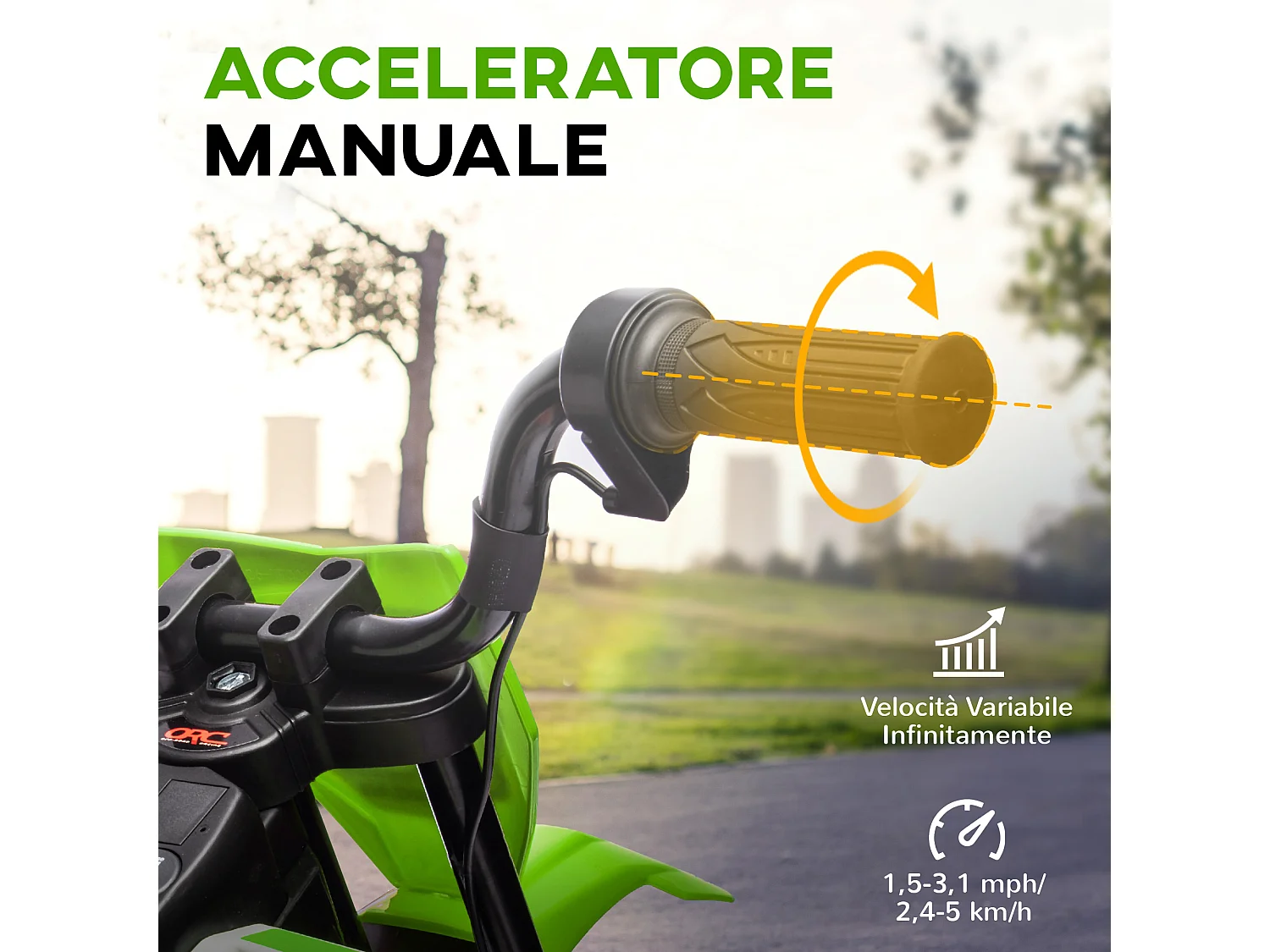 Moto elettrica per bambini con rotelle in pp e metallo verde