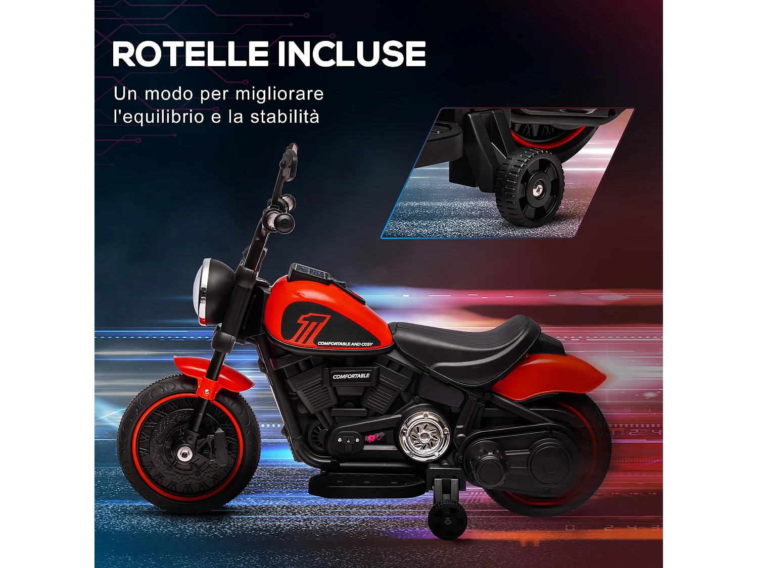 Moto elettrica per bambini 18-36 mesi con rotelle rosso