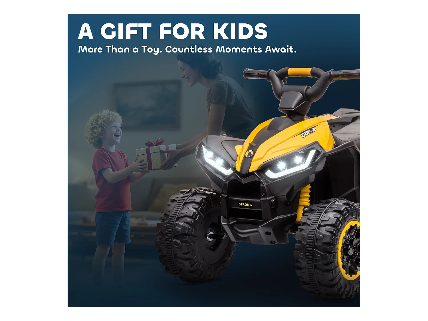 Quad per bambini 12v 2 velocità ruote con clacson giallo