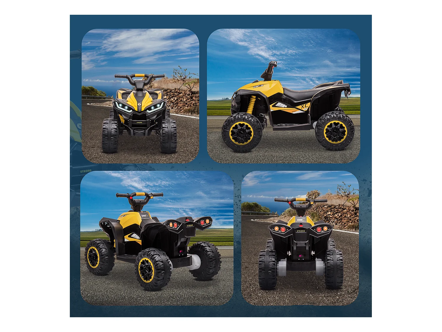 Quad per bambini 12v 2 velocità ruote con clacson giallo