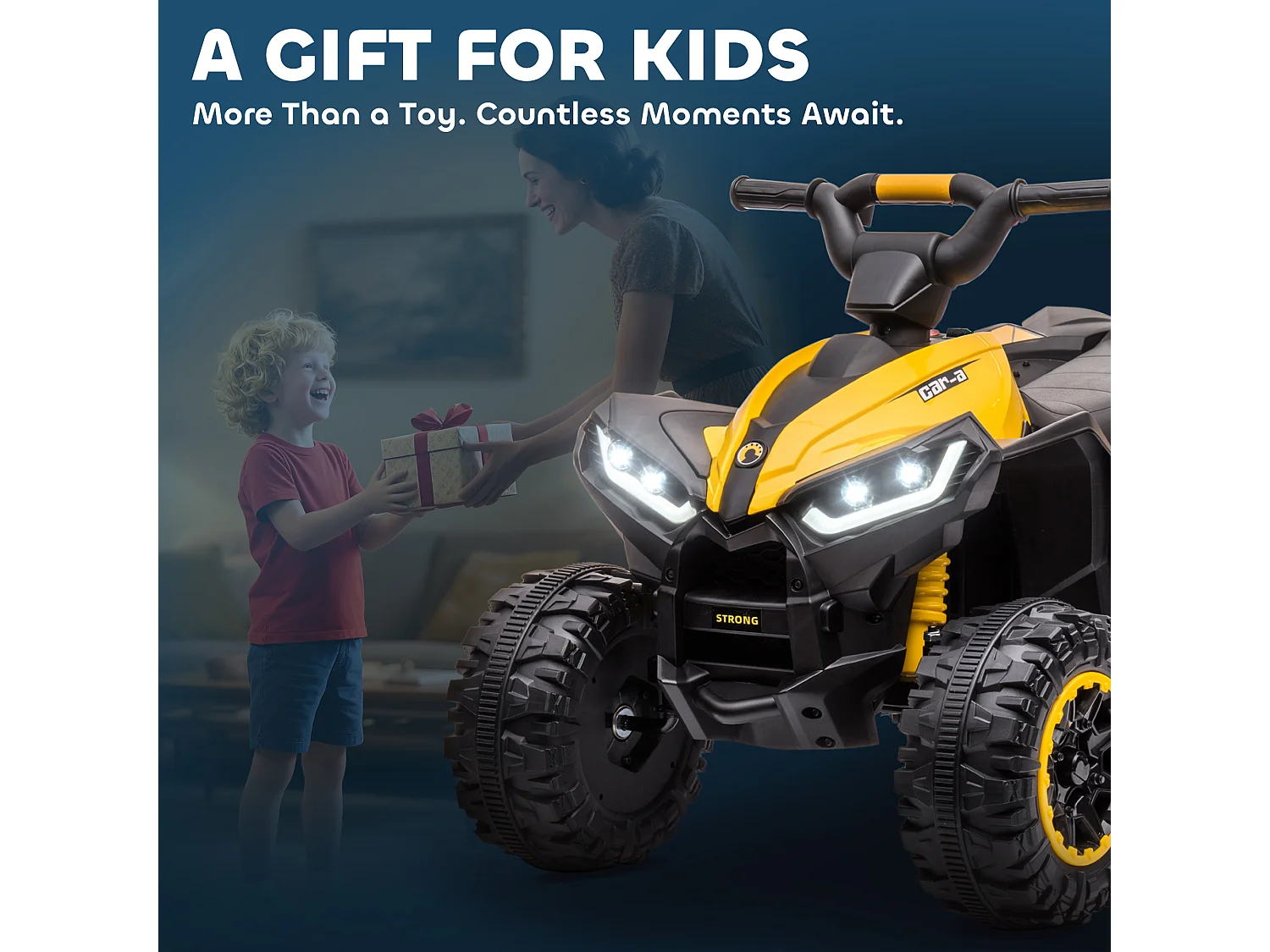 Quad per bambini 12v 2 velocità ruote con clacson giallo