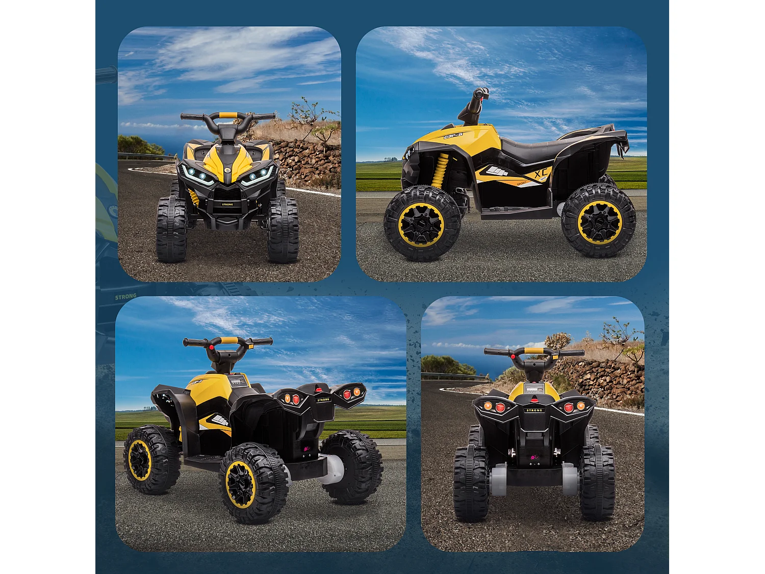 Quad per bambini 12v 2 velocità ruote con clacson giallo