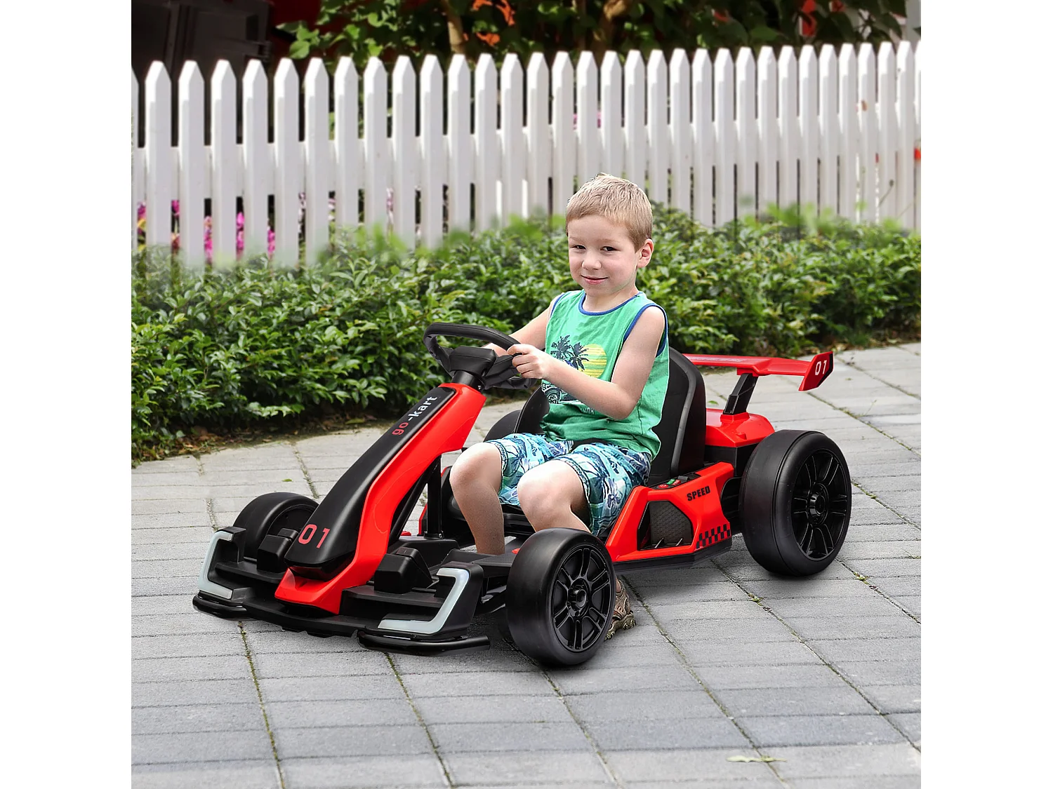 Go kart elettrico per bambini 6-12 anni con sedile regolabile rosso