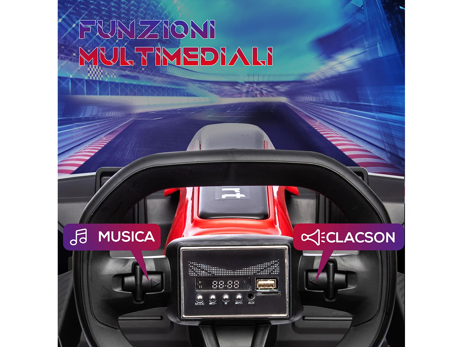 Go kart elettrico per bambini 6-12 anni con sedile regolabile rosso