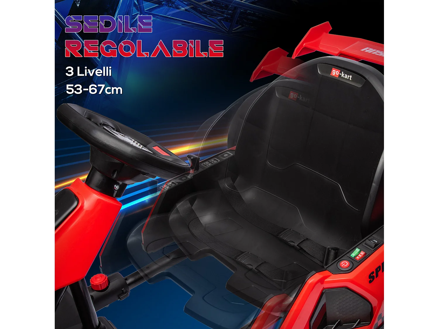 Go kart elettrico per bambini 6-12 anni con sedile regolabile rosso