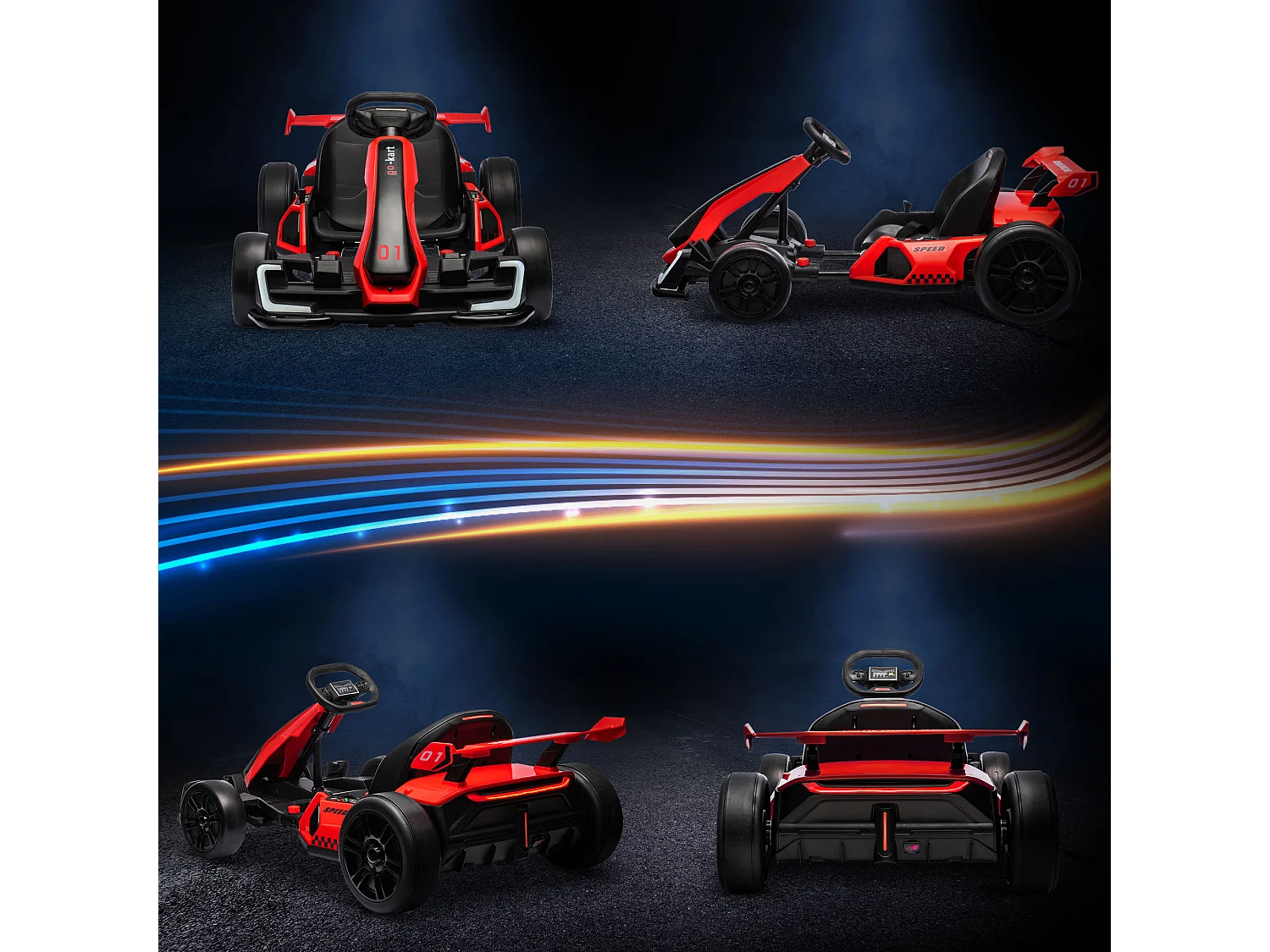 Go kart elettrico per bambini 6-12 anni con sedile regolabile rosso