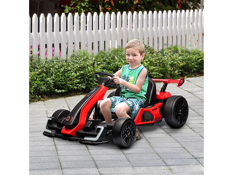 Go kart elettrico per bambini 6-12 anni con sedile regolabile rosso