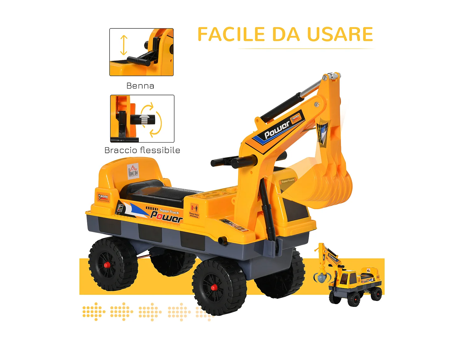 Ruspa giocattolo 2 in 1 con benna escavatore e a mordente