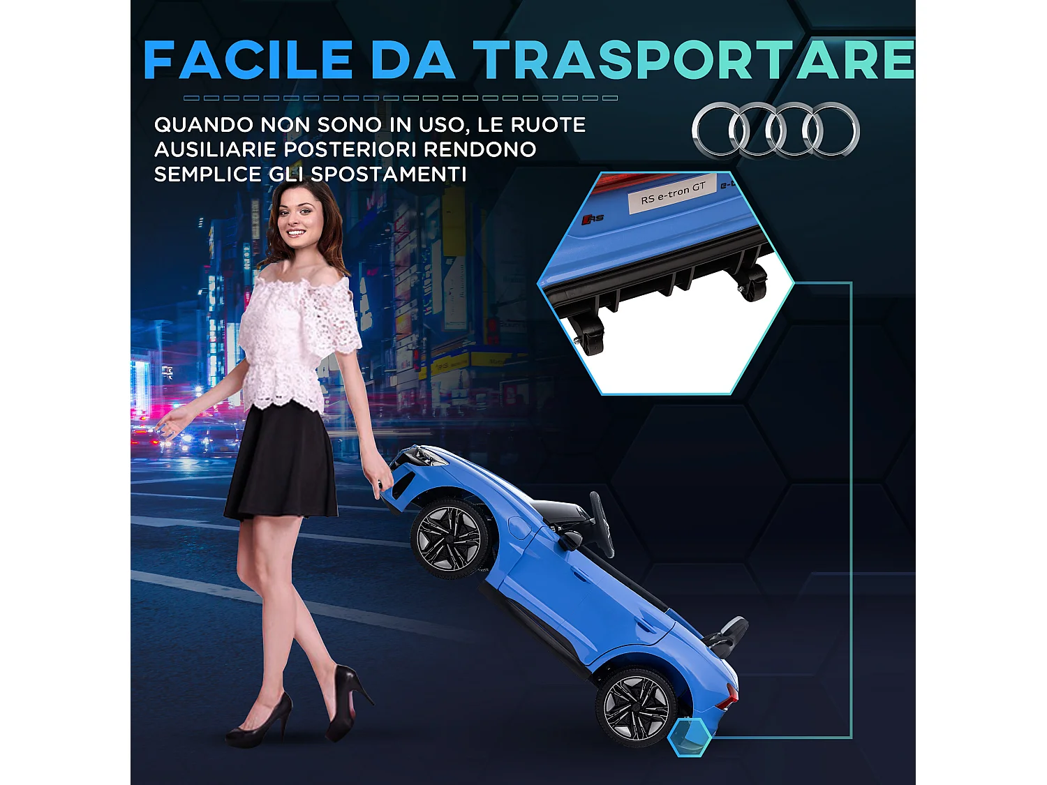 Macchina elettrica per bambini 3-5 anni con sospensioni blu e nera