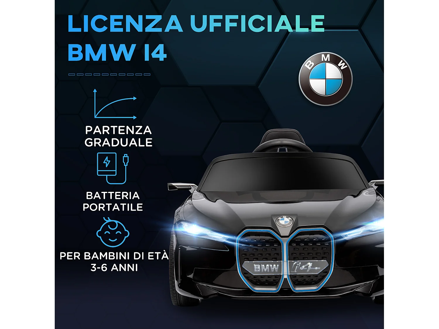 Macchina elettrica per bambini 3-6 anni in pp e metallo