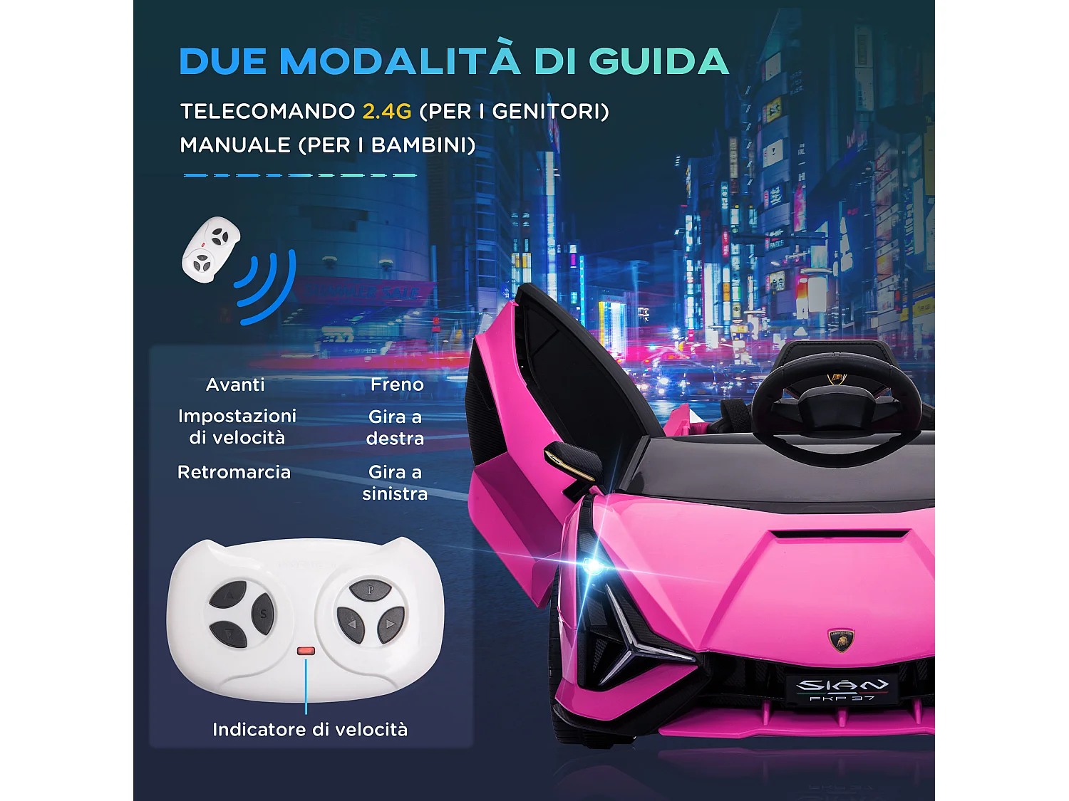 Macchina per bambini lamborghini 12v con telecomando rosa