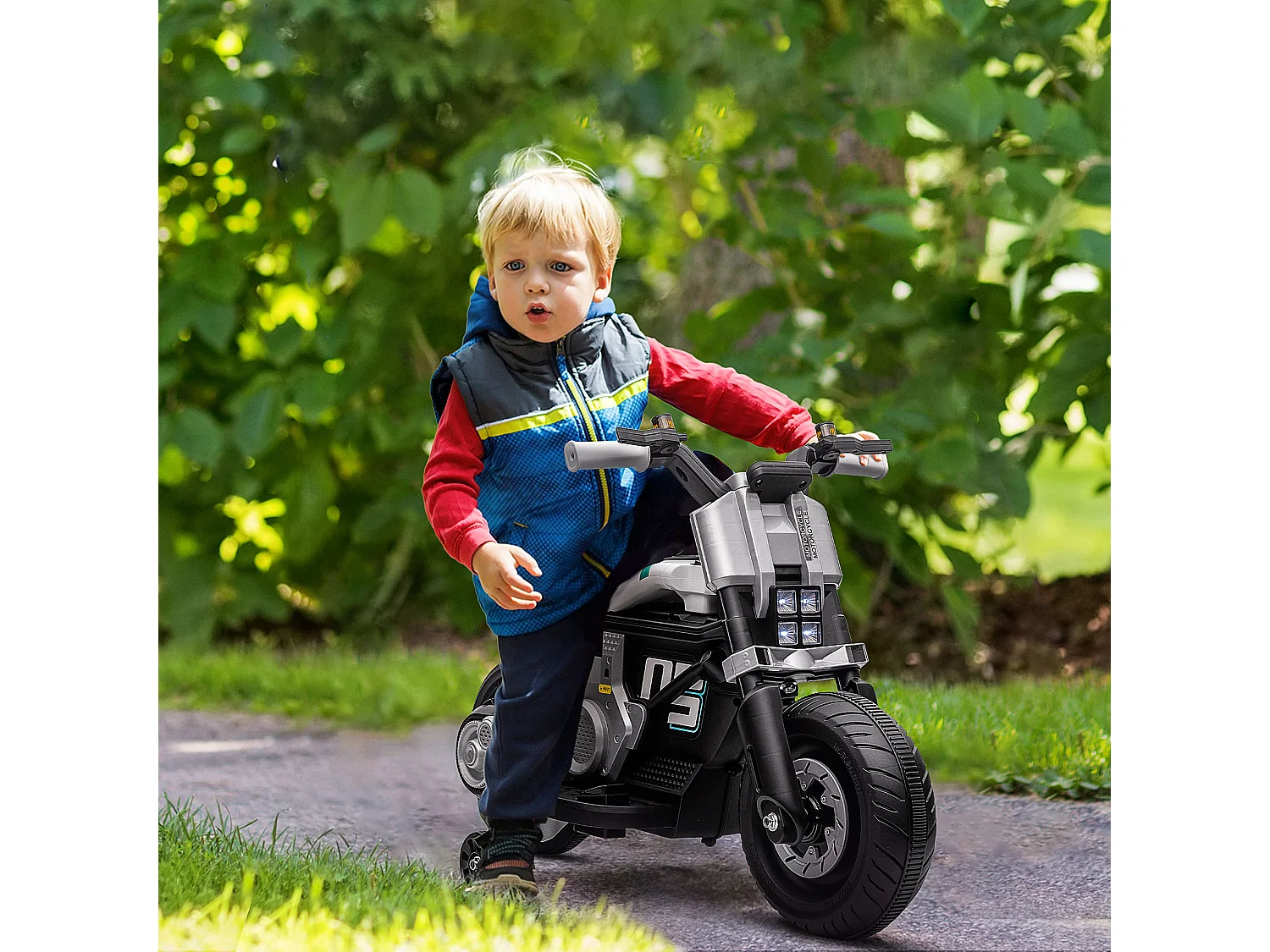 Moto elettrica per bambini 3-5 anni rotelle clacson e musica