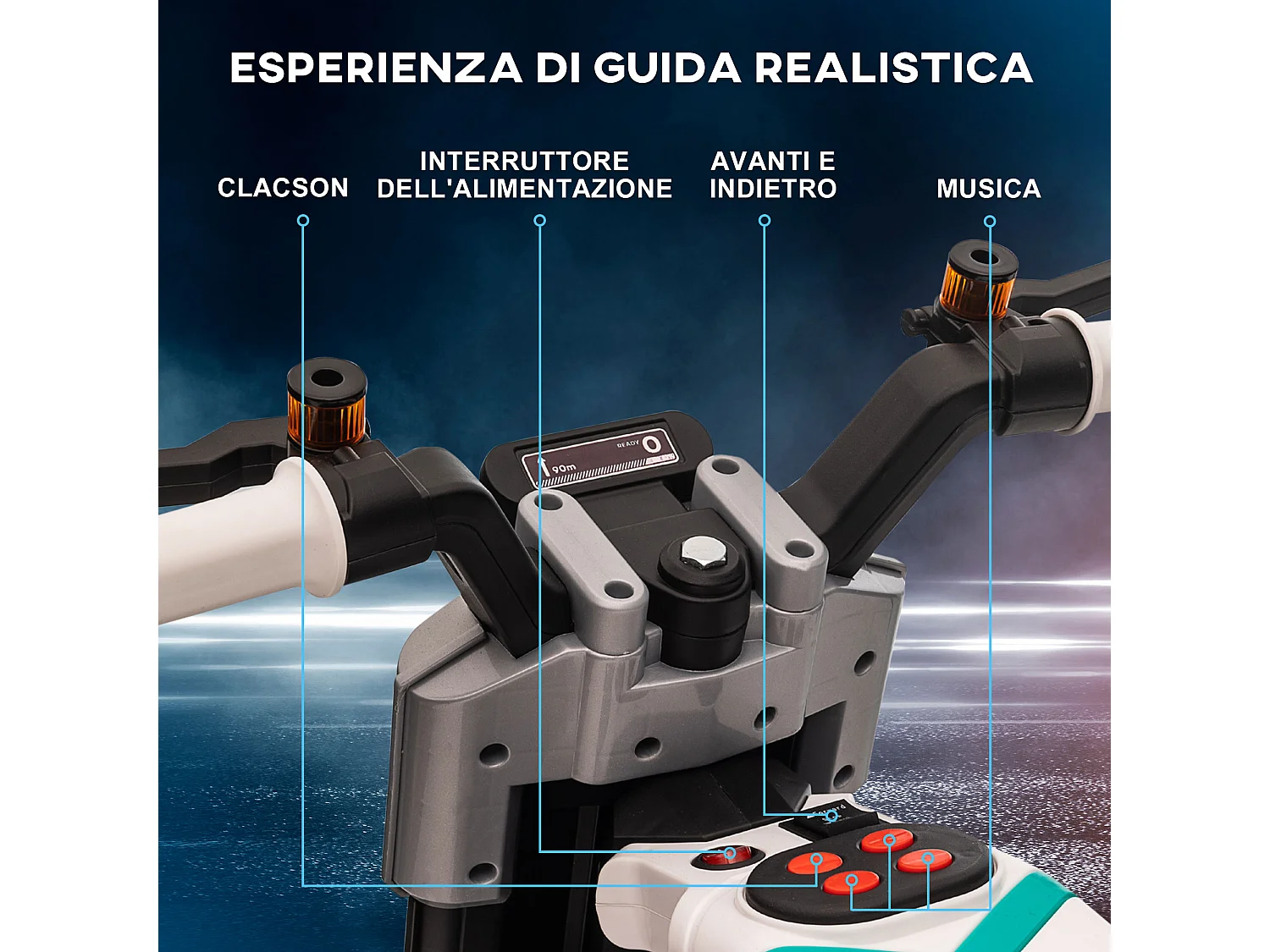 Moto elettrica per bambini 3-5 anni rotelle clacson e musica