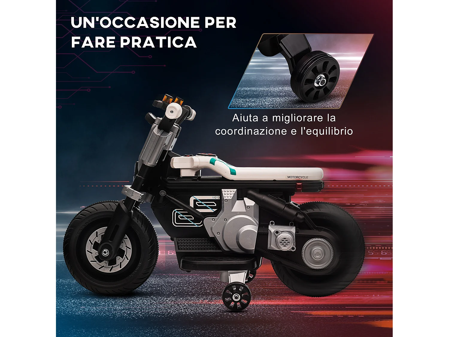 Moto elettrica per bambini 3-5 anni rotelle clacson e musica