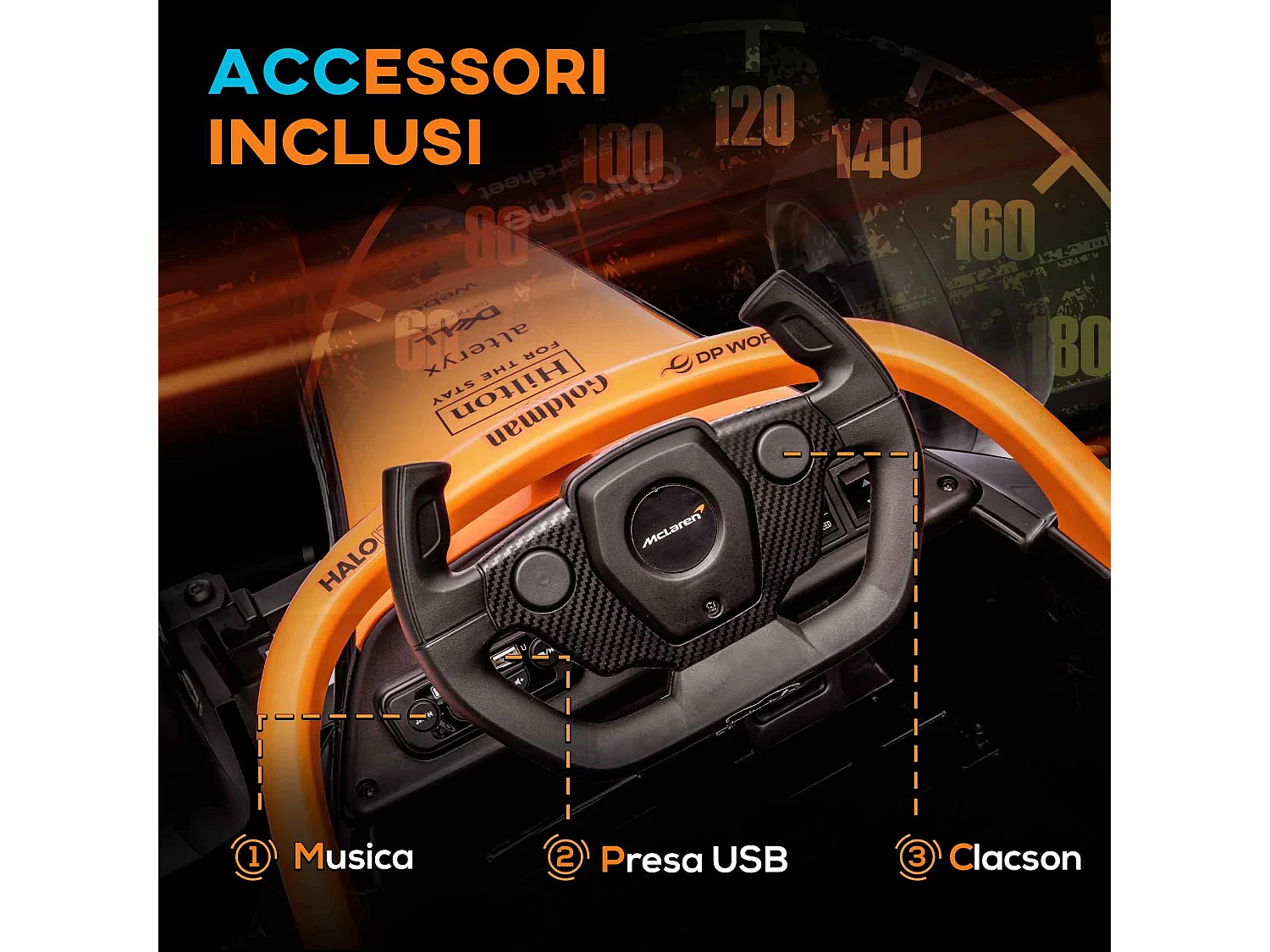 Macchina elettrica per bambini con licenza mclaren arancione