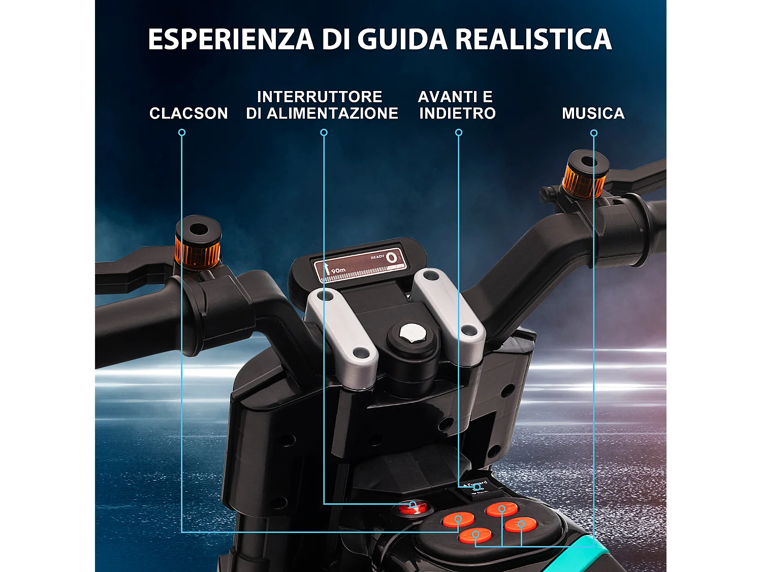 Moto elettrica per bambini 3-5 anni rotelle clacson e musica