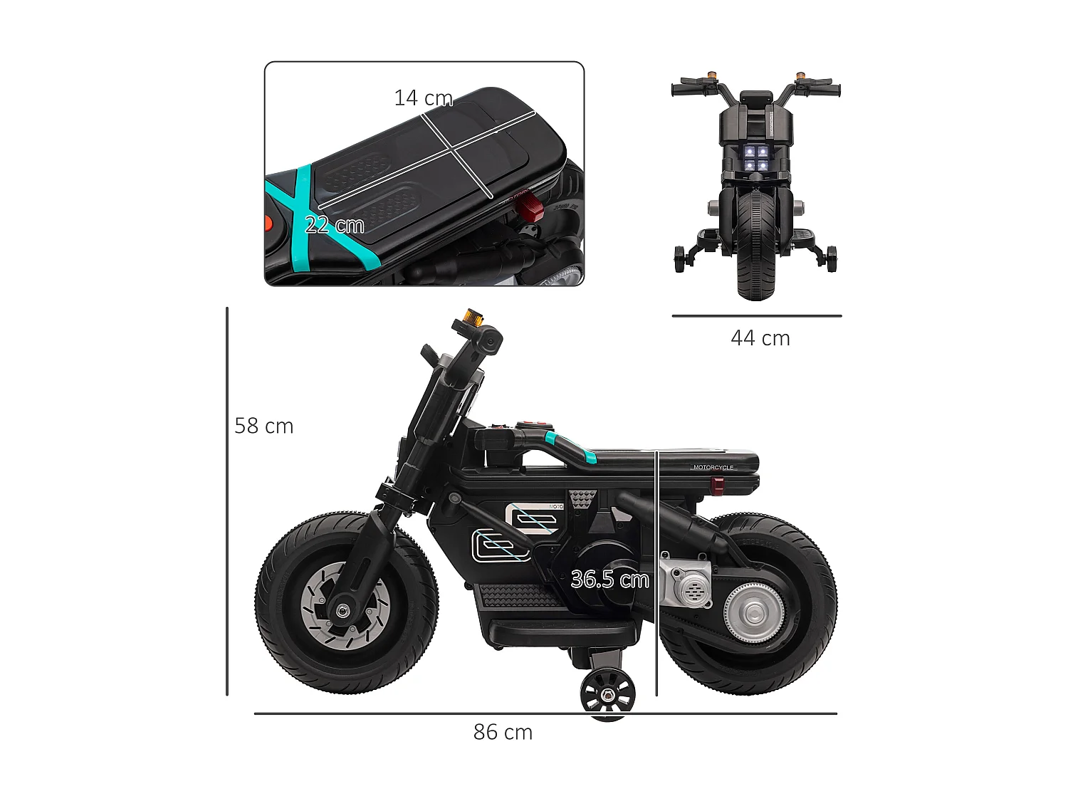 Moto elettrica per bambini 3-5 anni rotelle clacson e musica
