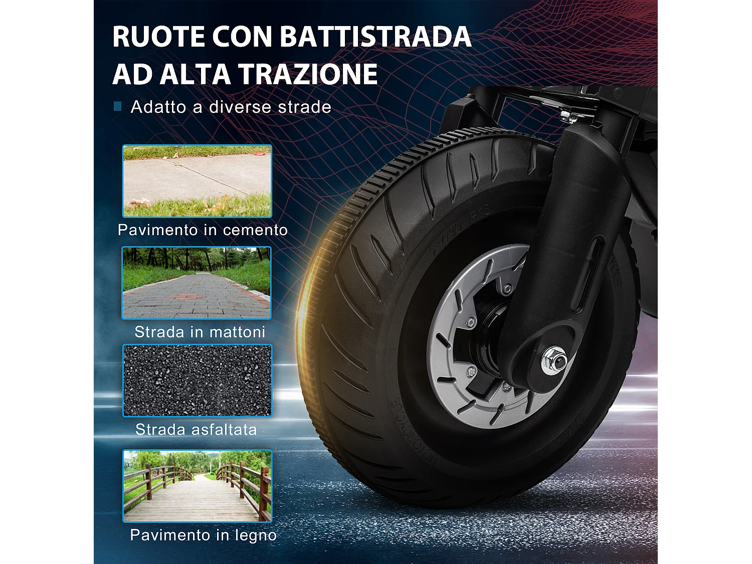 Moto elettrica per bambini 3-5 anni rotelle clacson e musica