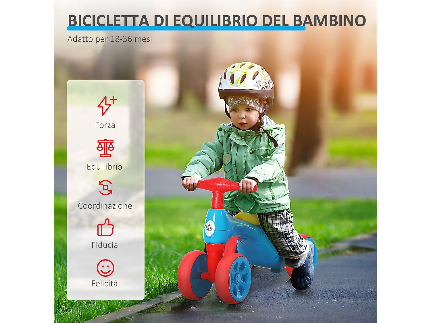 Bicicletta senza pedali per bambini da 18-36 mesi blu e rosso