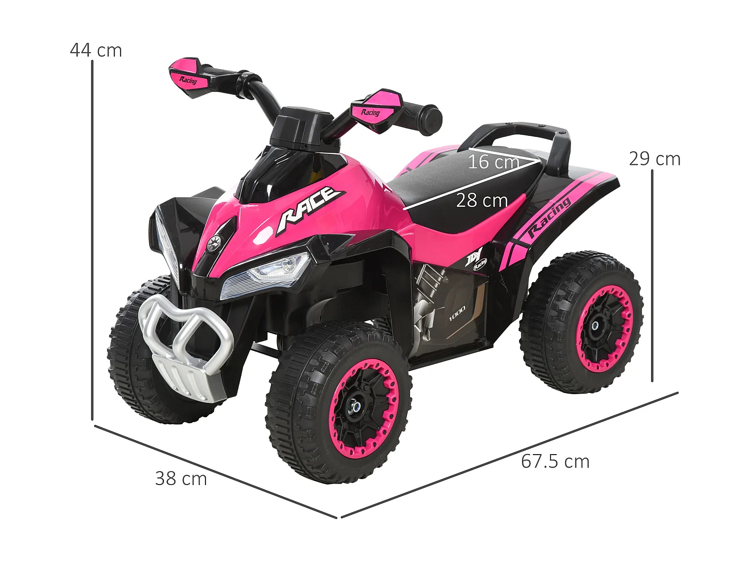 Quad per bambini cavalcabile con luci e suoni rosa