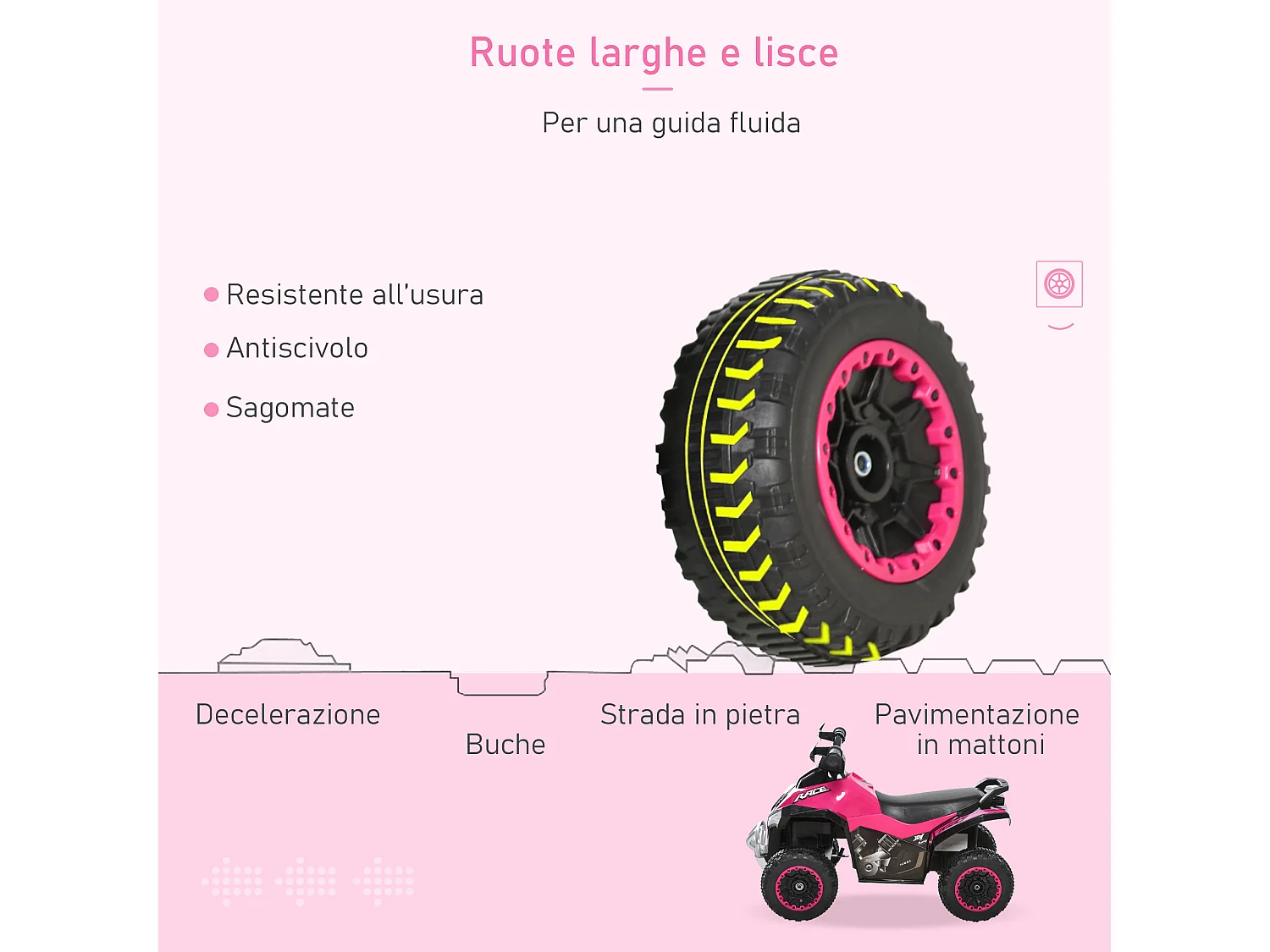 Quad per bambini cavalcabile con luci e suoni rosa