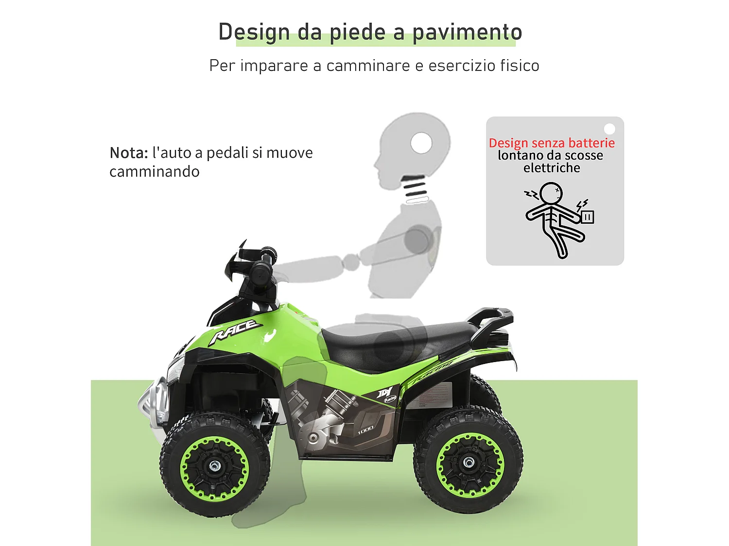 Quad per bambini 18-36 mesi a spinta in pp e metallo verde