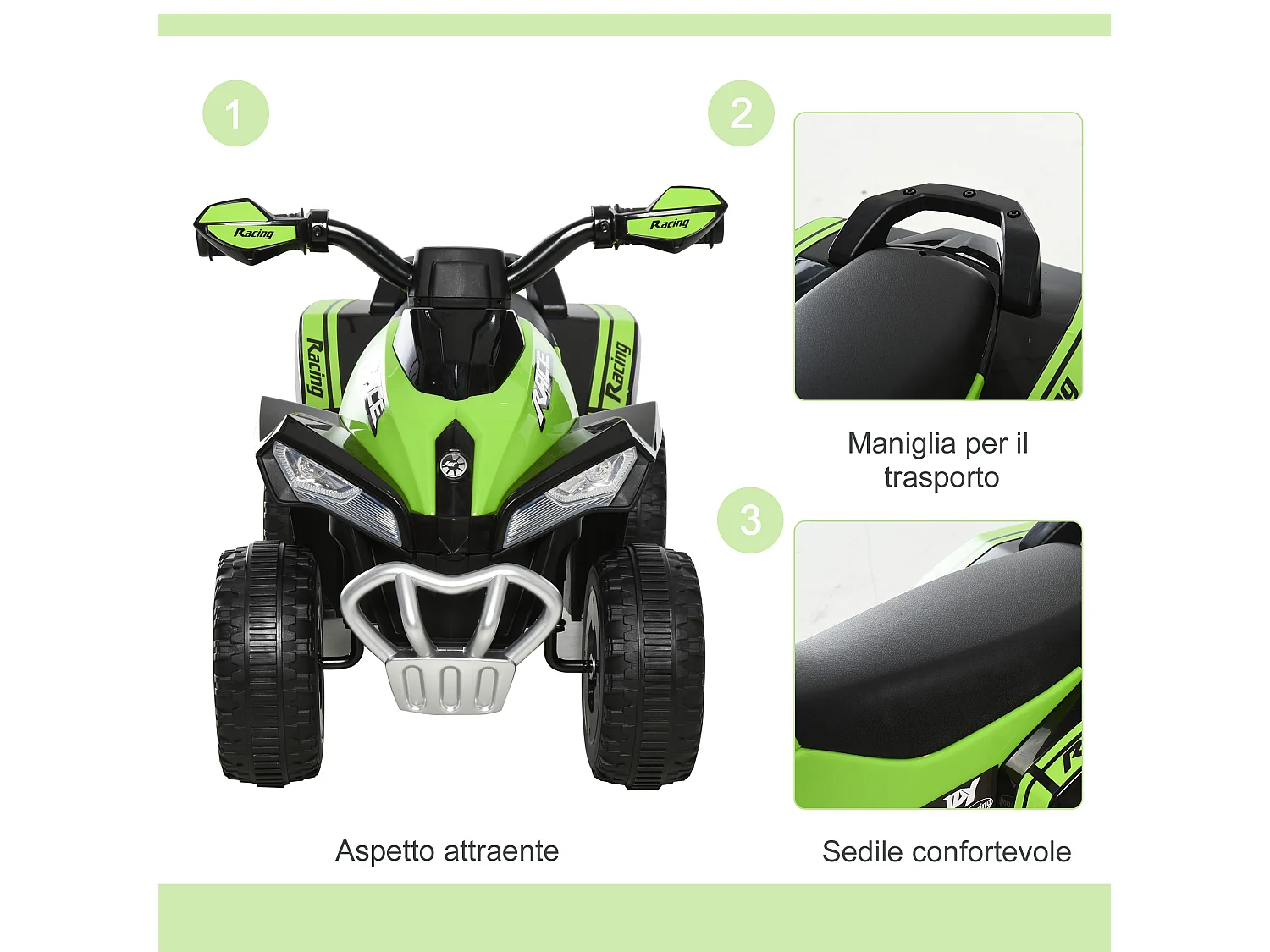 Quad per bambini 18-36 mesi a spinta in pp e metallo verde