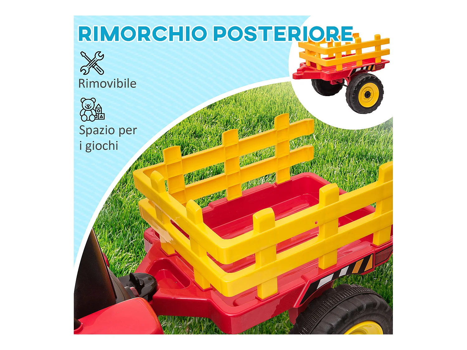 Trattore per bambini 12v con rimorchio e telecomando rosso