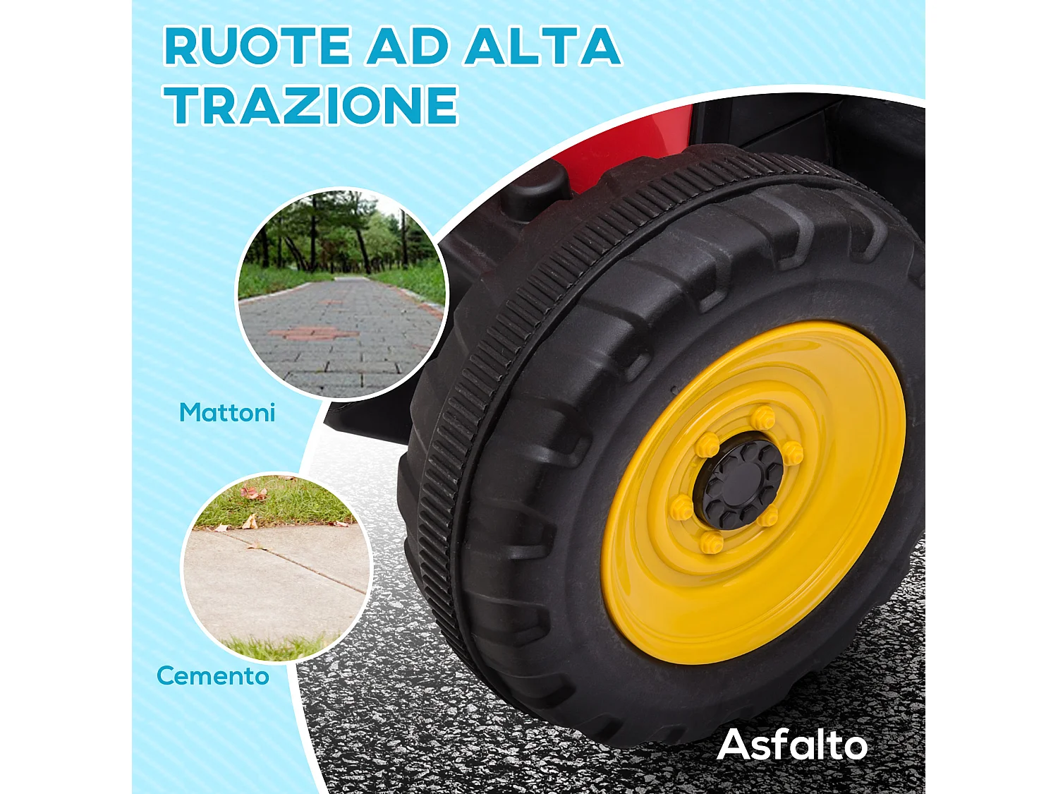 Trattore per bambini 12v con rimorchio e telecomando rosso