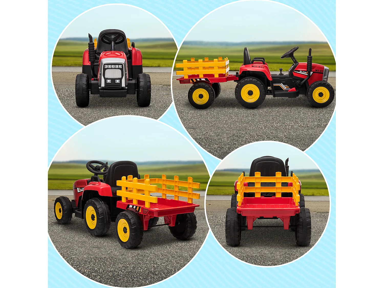 Trattore per bambini 12v con rimorchio e telecomando rosso