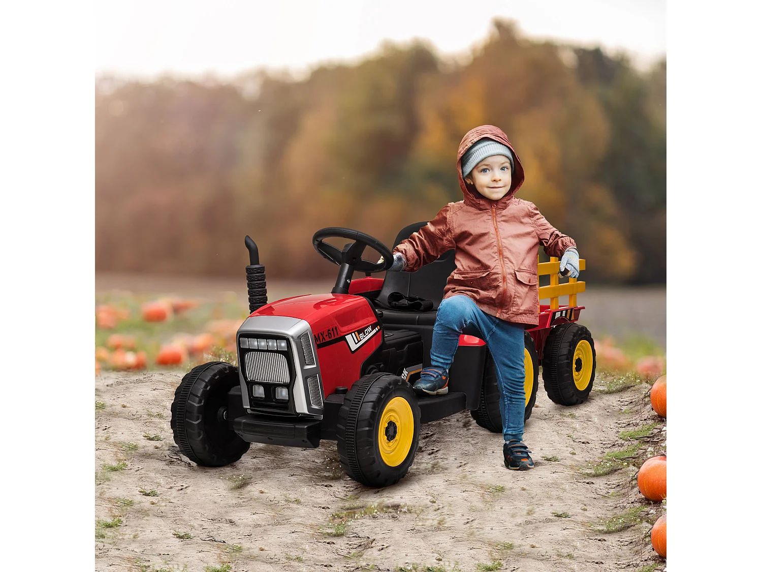 Trattore per bambini 12v con rimorchio e telecomando rosso