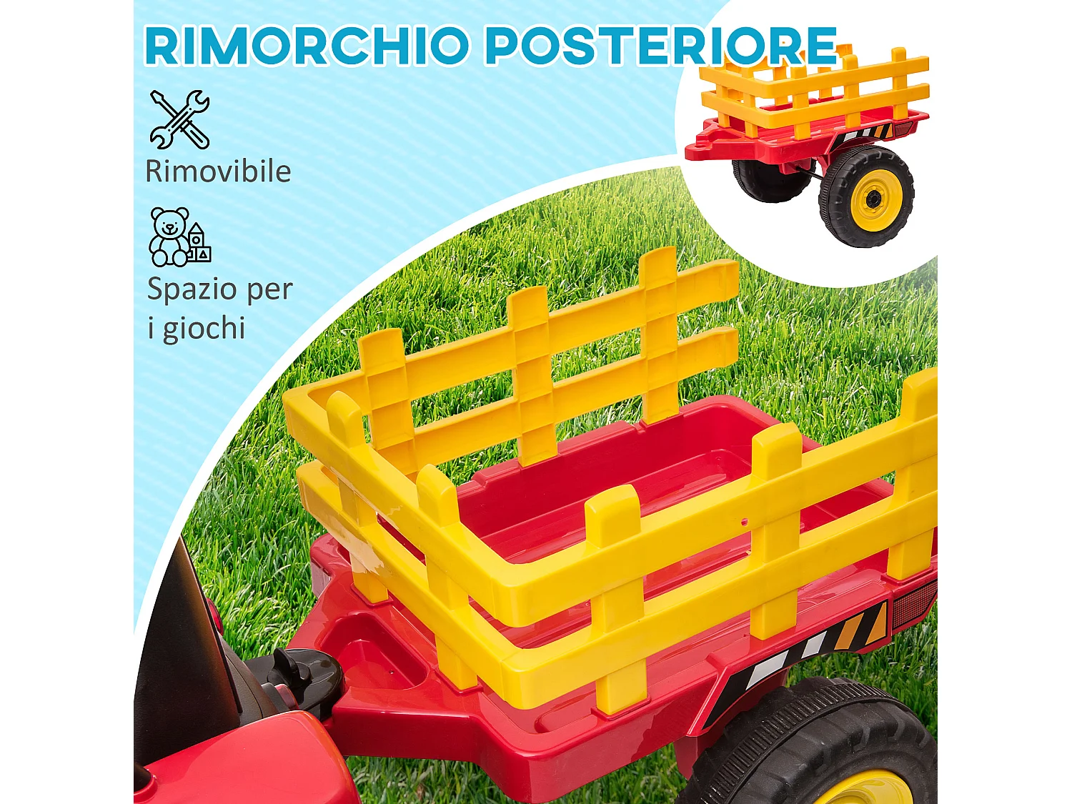 Trattore per bambini 12v con rimorchio e telecomando rosso