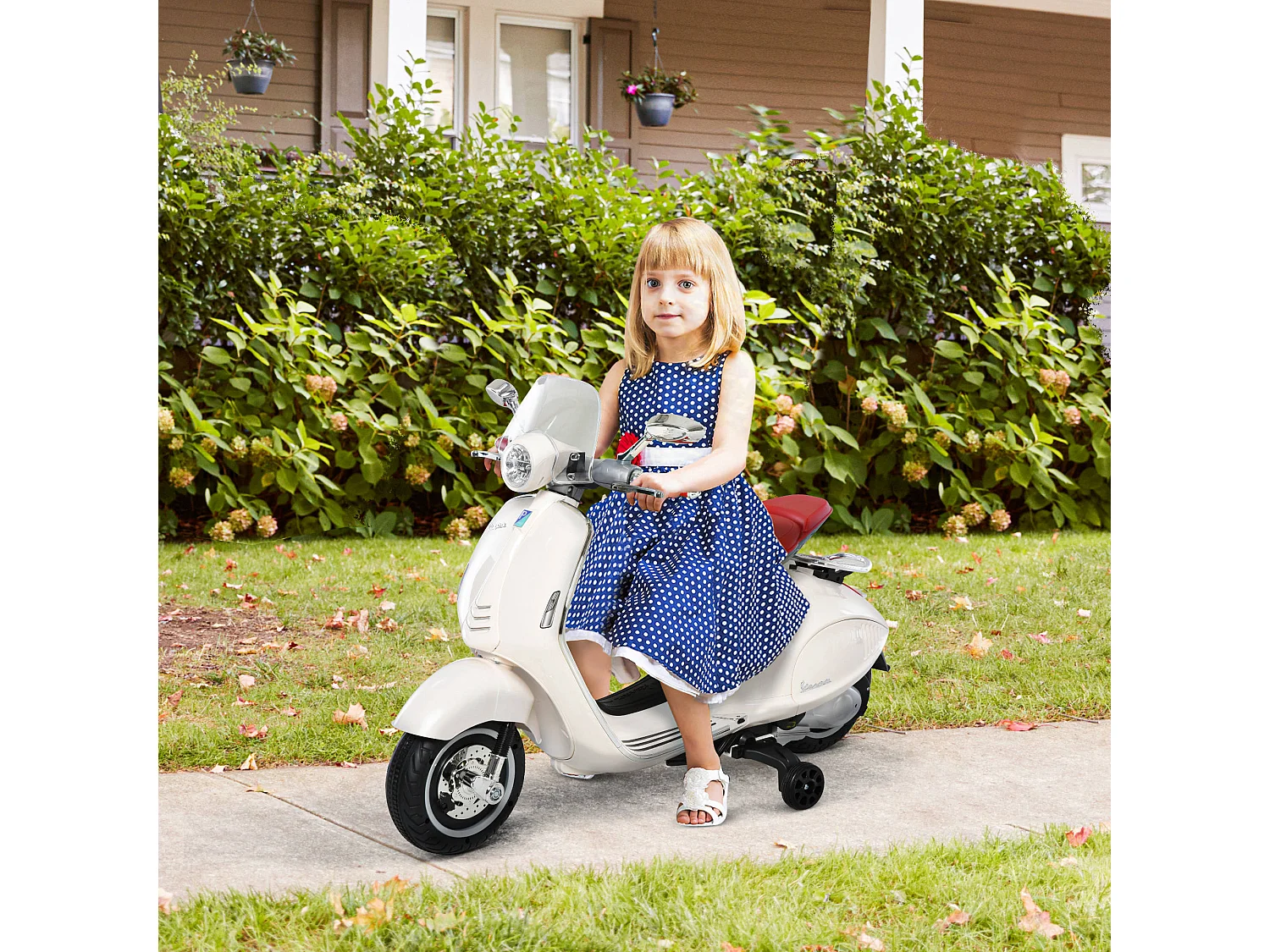 Moto elettrica per bambini con rotelle luci e suoni bianca