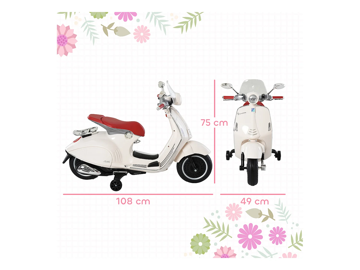 Moto elettrica per bambini con rotelle luci e suoni bianca