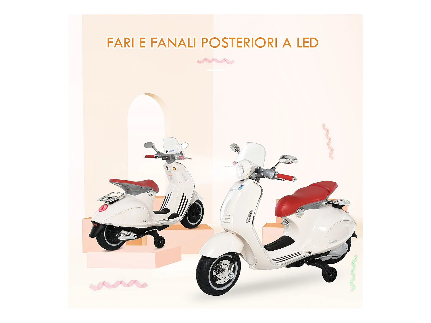 Moto elettrica per bambini con rotelle luci e suoni bianca