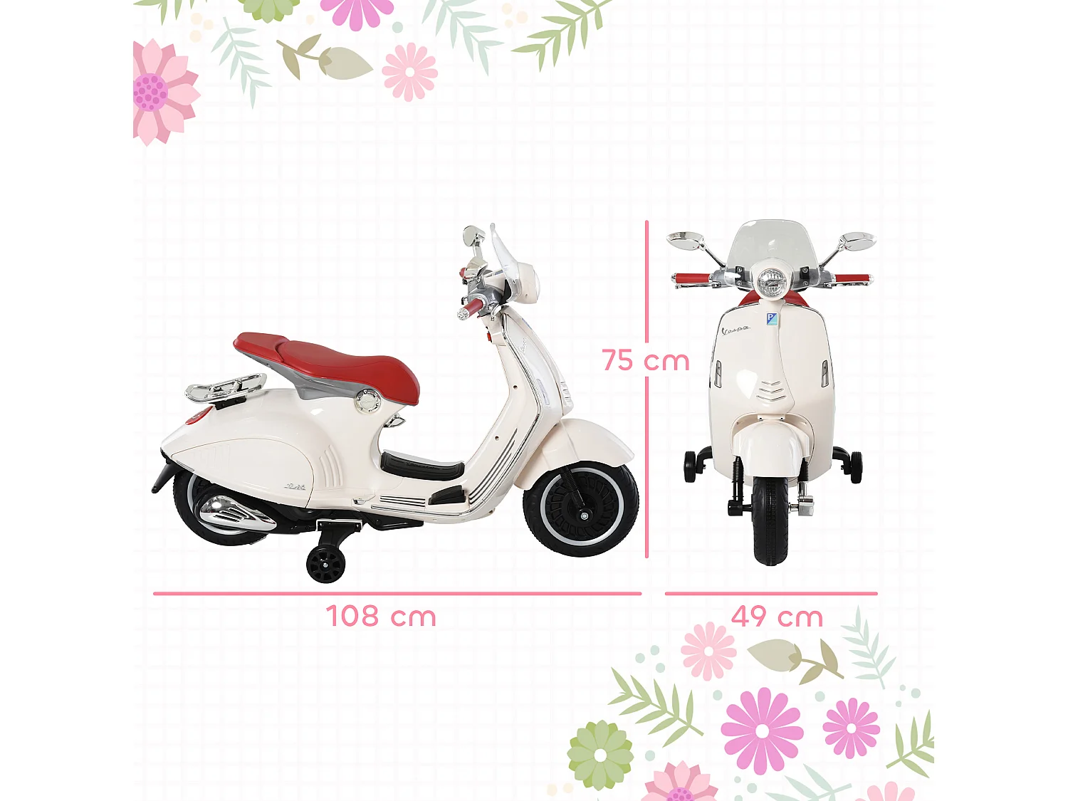 Moto elettrica per bambini con rotelle luci e suoni bianca