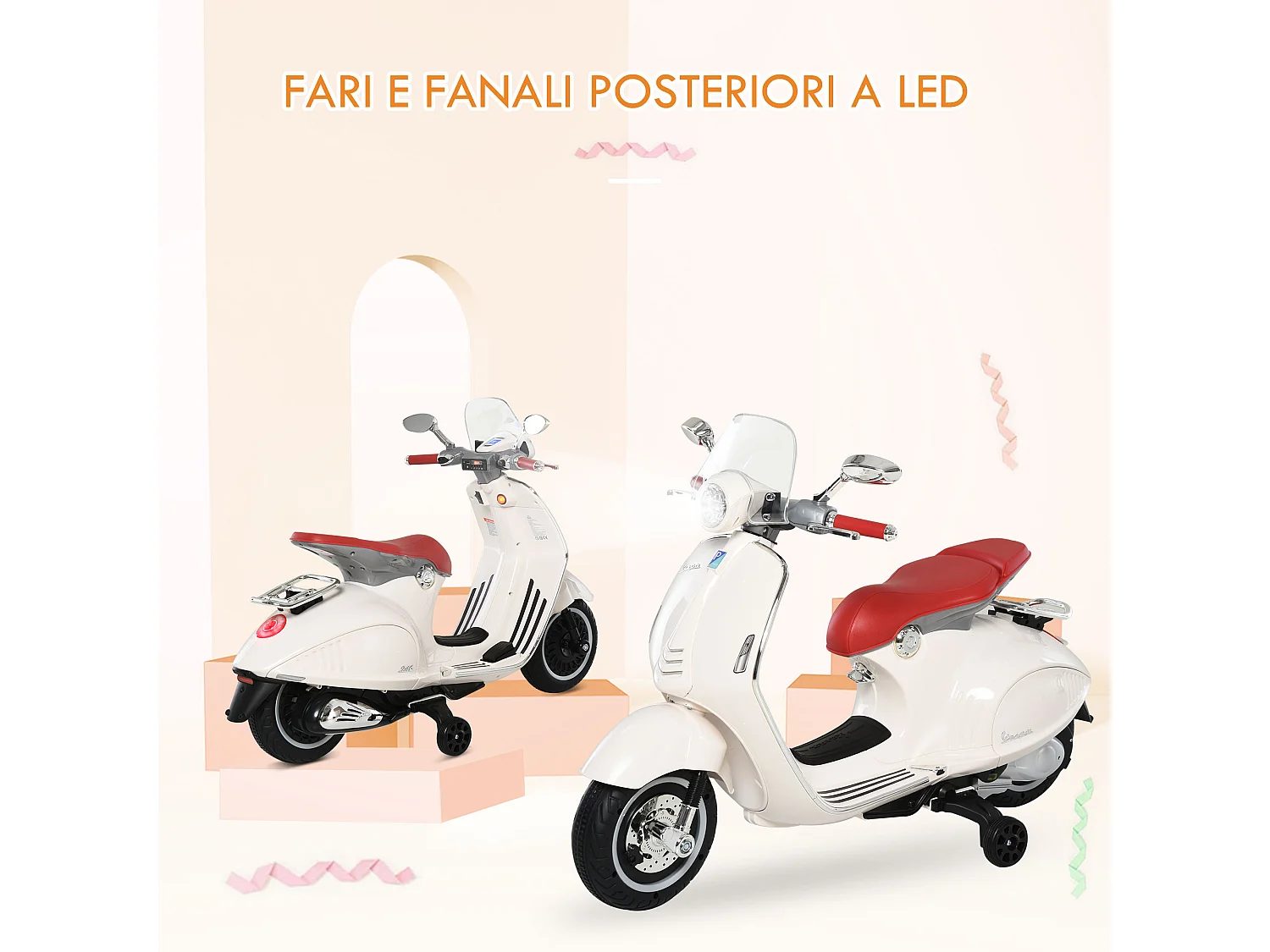 Moto elettrica per bambini con rotelle luci e suoni bianca