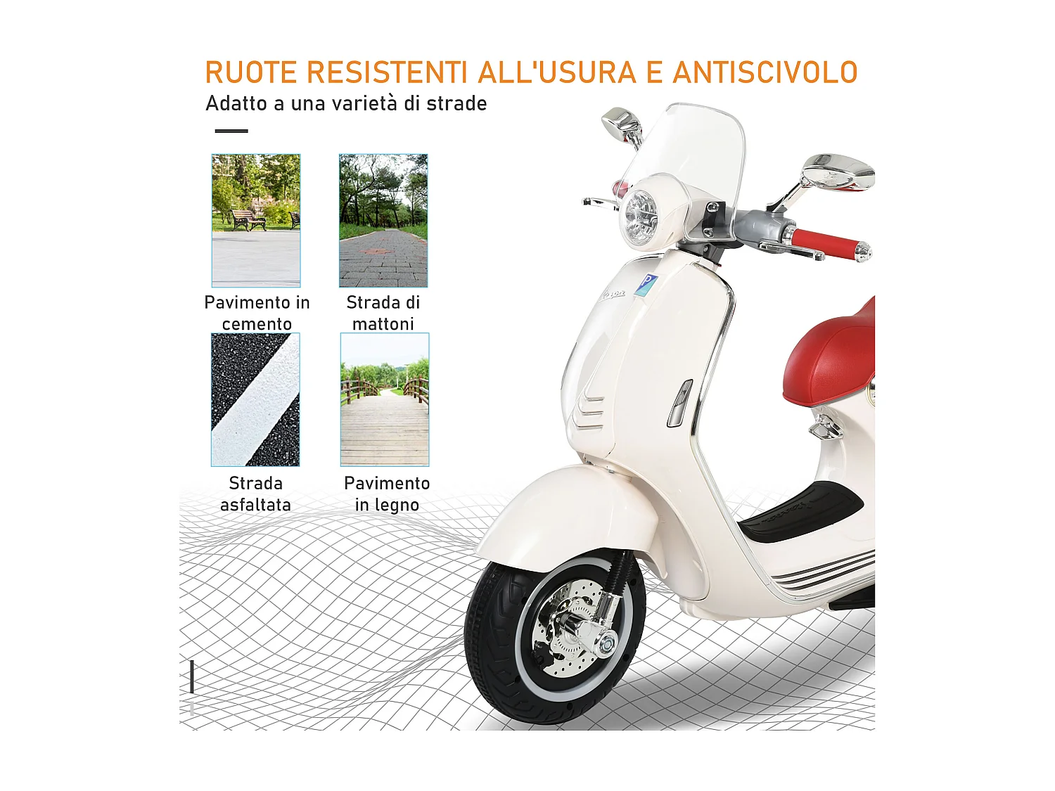 Moto elettrica per bambini con rotelle luci e suoni bianca