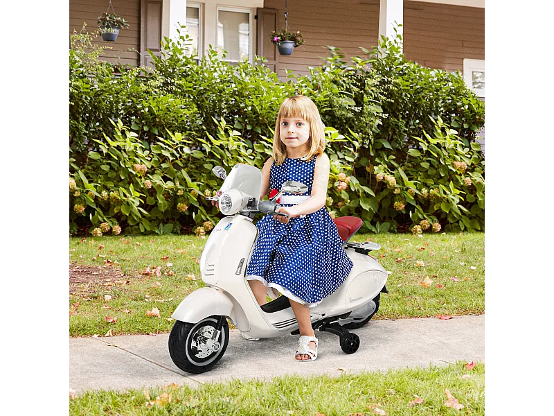 Moto elettrica per bambini con rotelle luci e suoni bianca