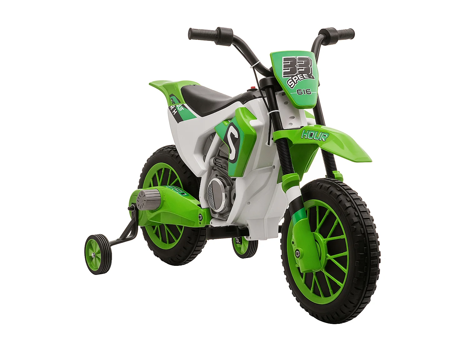 Moto da cross elettrica per bambini 12v ricaricabile con rotelle verde