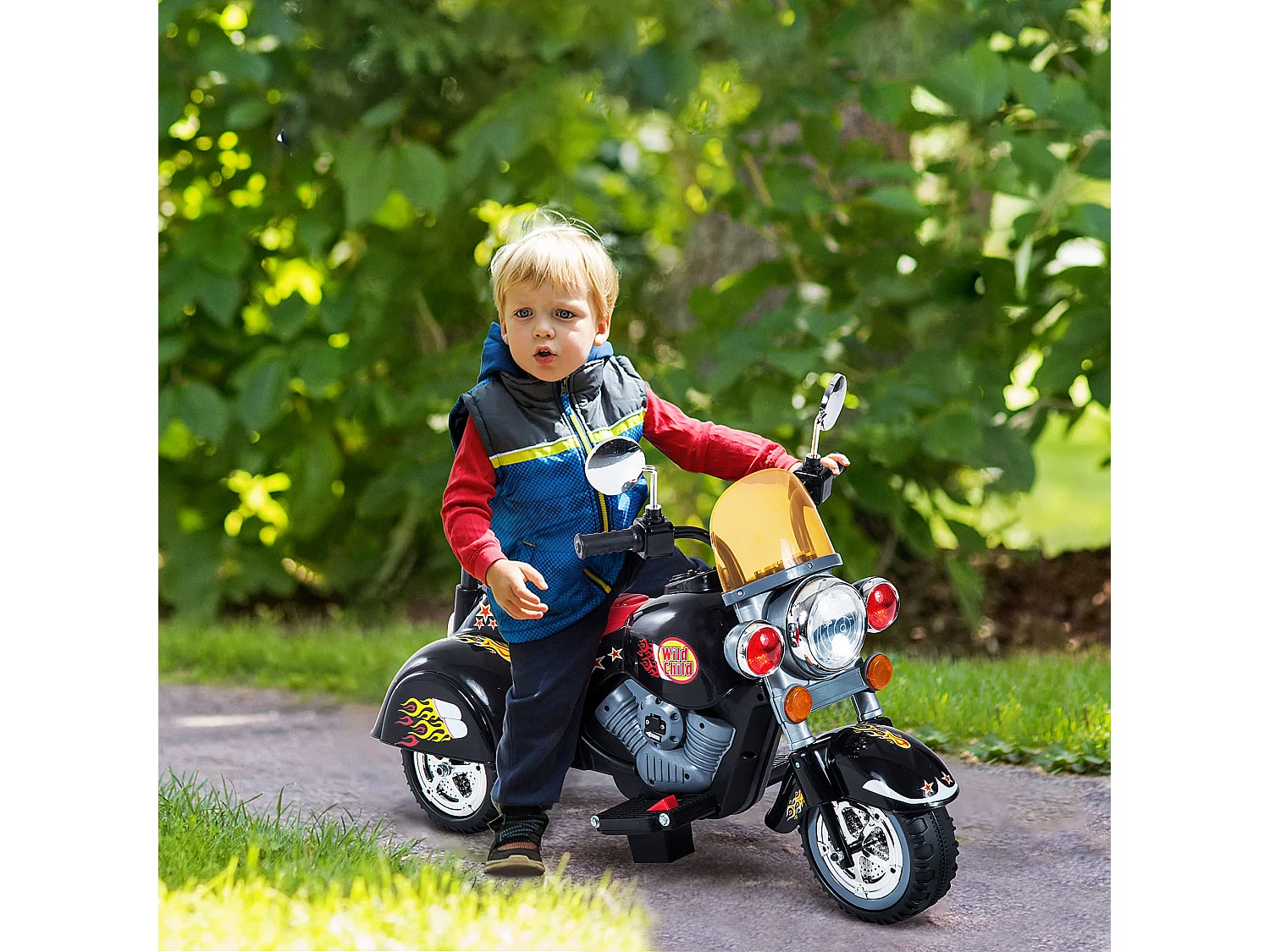 Moto elettrica per bambini da 3-5 anni con 3 ruote nero e rosso