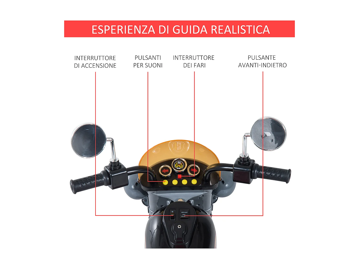 Moto elettrica per bambini da 3-5 anni con 3 ruote nero e rosso