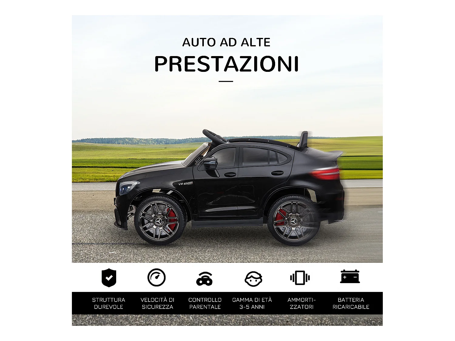 Macchina per bambini 3-5 anni mercedes con telecomando nera