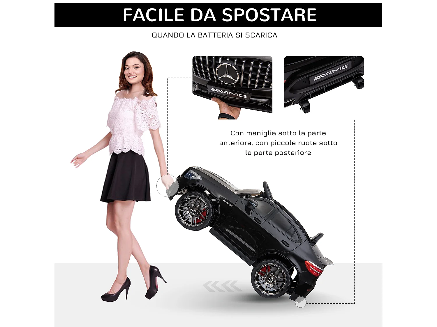 Macchina per bambini 3-5 anni mercedes con telecomando nera