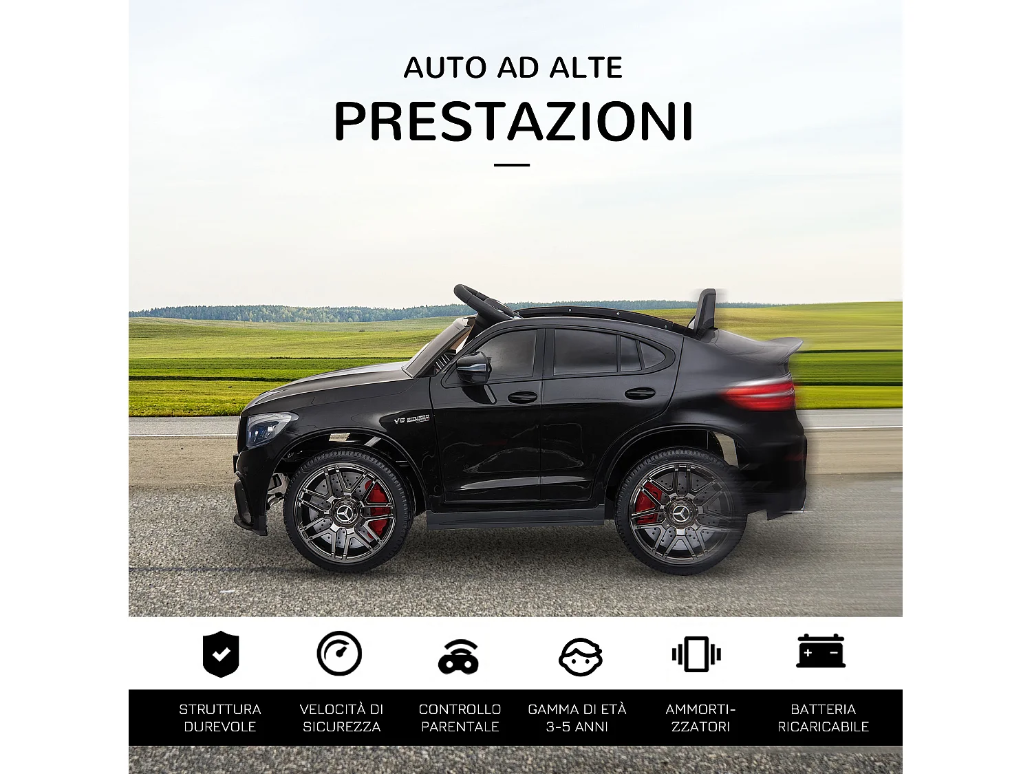 Macchina per bambini 3-5 anni mercedes con telecomando nera